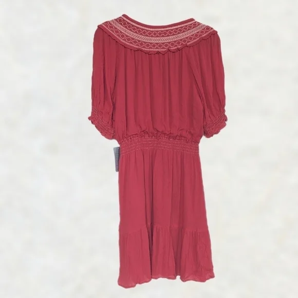 Max Studio Short Puff Sleeve Keyhole Neck Smocked Waist Dress Watermelon - sz XL - Picture 3 of 8